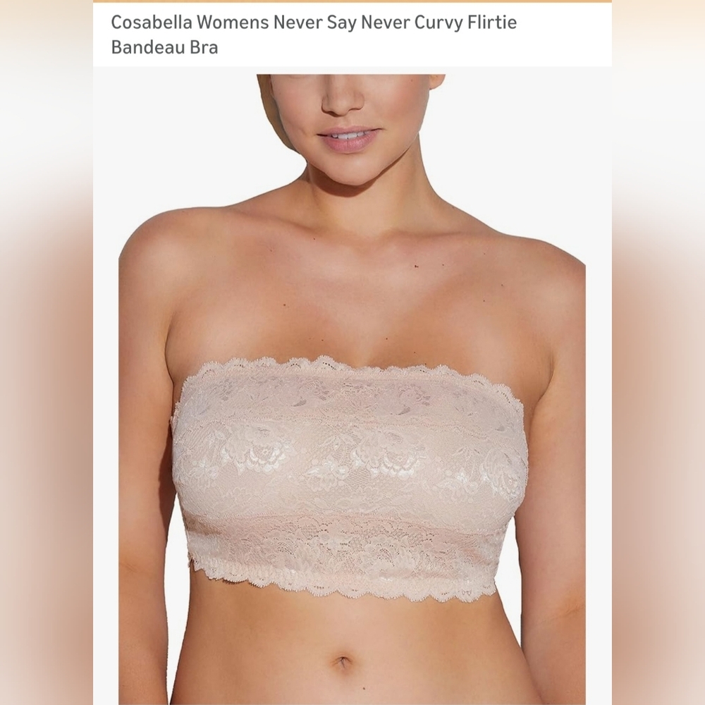Cosabella Lace Strapless Wirefree Bandeau Bra in Blush Beige, XL, 38C-40D
